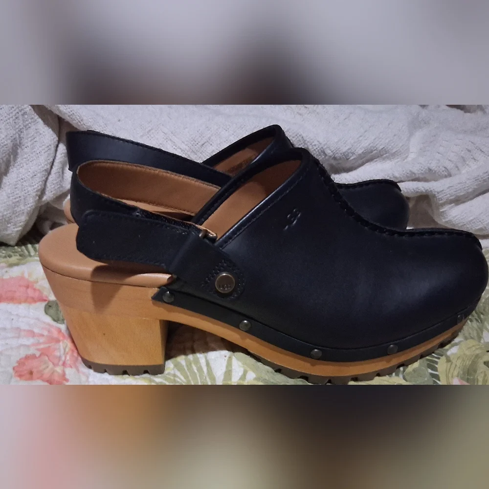 New UGG LANNI CHUNKY WOMEN CLOGS LEATHER BLACK US 11 /UK 8/EU 42 NEW NO BOX